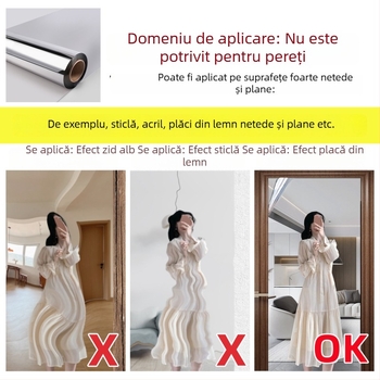 Film oglindă din PET autocolant pentru dormitor – 1 bucată, stil simplu, decorare