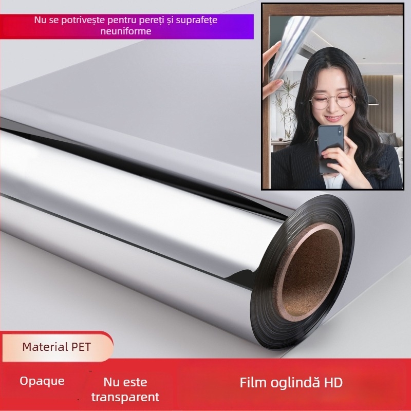 Film oglindă din PET autocolant pentru dormitor – 1 bucată, stil simplu, decorare