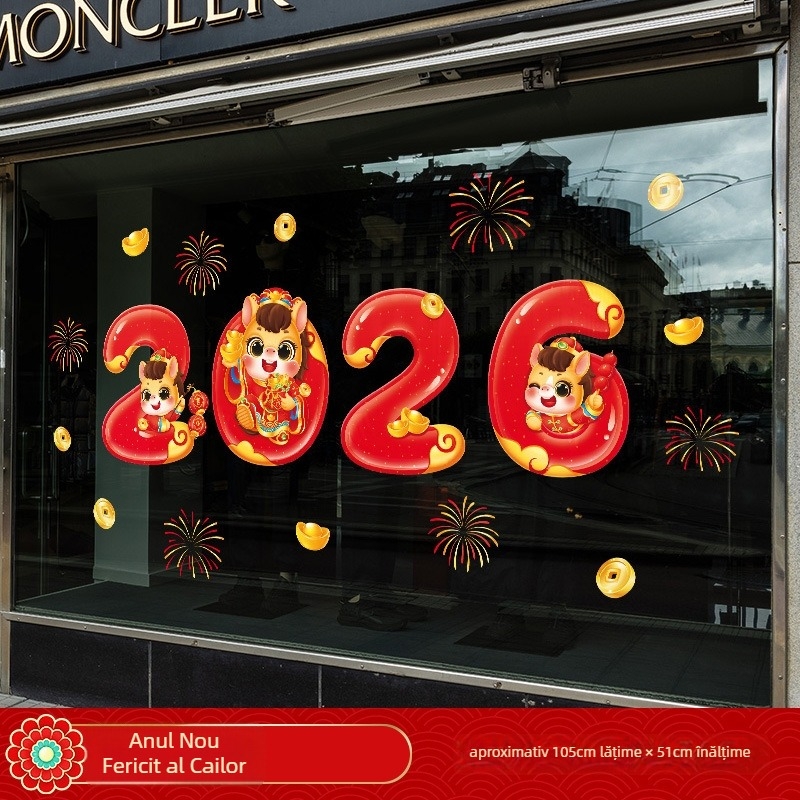 Decaluri pentru ferestre cu Anul Calului – electrostatice, PVC, stil modern minimalist, potrivite pentru living și spații comerciale