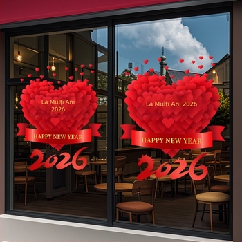 Sticker pentru ușă de sticlă pentru decor de Anul Nou 2026, Anul Calului, motiv inimă, PVC material, adeziv electrostatic, model festiv, stil modern minimalist; potrivit pentru living, dormitor, birou, intrare.