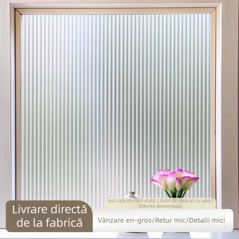 Fanfei Film PVC pentru intimitatea sticlei – electrostatic, fără adeziv, model cu dungi, stil modern pentru ferestrele din baie