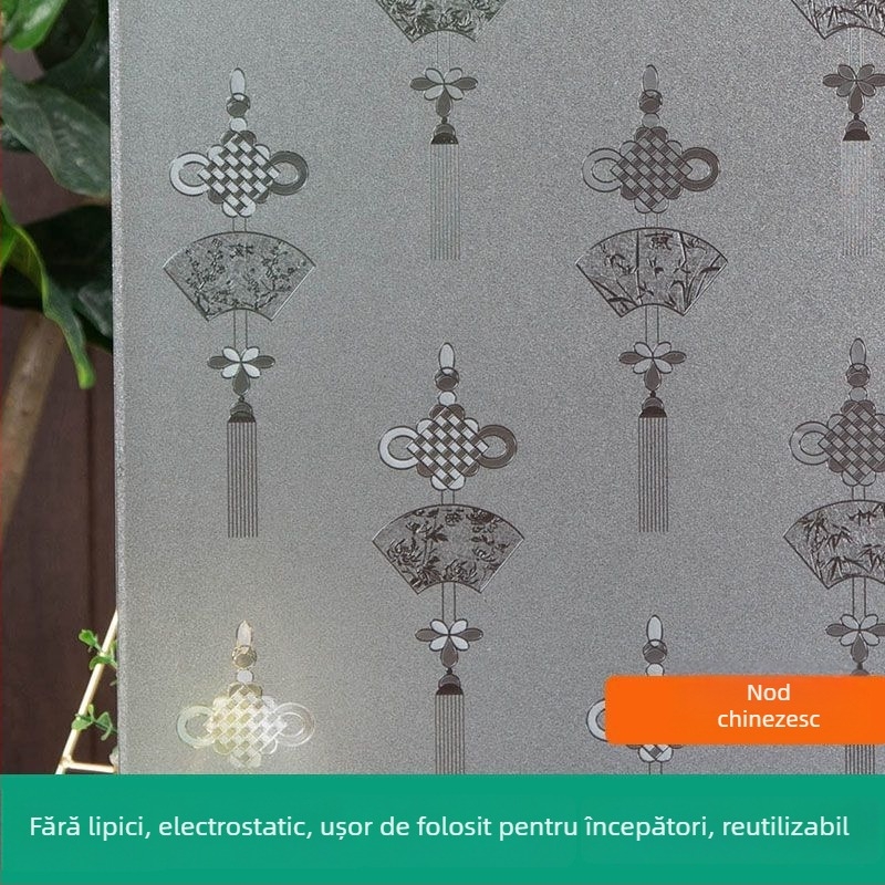 Folie de geam din sticlă opacă pentru fereastră, PVC autoadeziv, stil simplu și modern, model plante și flori, 1 bucată