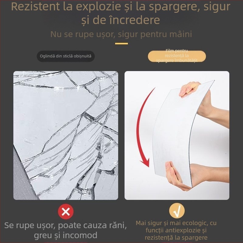 Oglindă de corp întreg, din acril, montaj pe perete autoadeziv, stil modern minimalist, marca Unique.