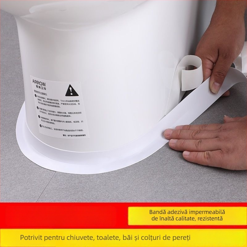 Bandă adezivă impermeabilă pentru baie – prevenire mucegai, benzi de etanșare lărgite pentru blaturi, chiuvete, colțuri și vase WC (autoadezivă; stil modern simplu; spațiu: baie, dormitor)