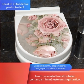 Set de stickere pentru toaletă – PVC, autoadezive, personalizabile, model cu frunze, stil desen animat