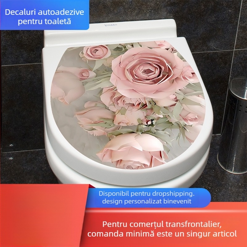 Set de stickere pentru toaletă – PVC, autoadezive, personalizabile, model cu frunze, stil desen animat