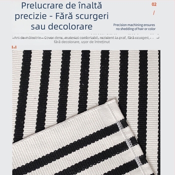 Covor de verandă cu dungi, lavabil la mașină, țesut poliester-cotton, anti-derapant și rezistent la murdărie, pentru interior și exterior