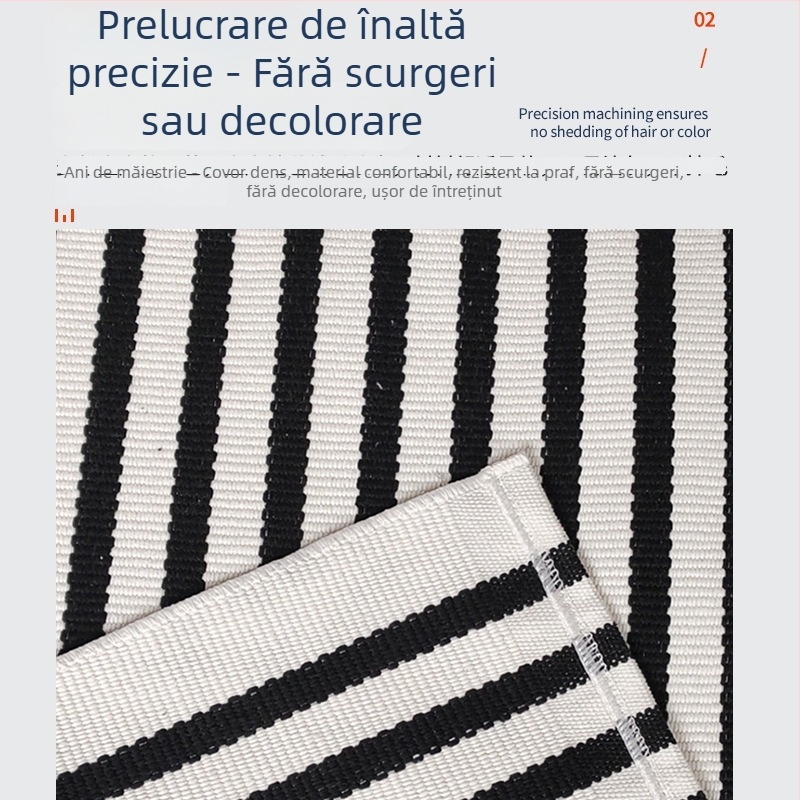 Covor de verandă cu dungi, lavabil la mașină, țesut poliester-cotton, anti-derapant și rezistent la murdărie, pentru interior și exterior