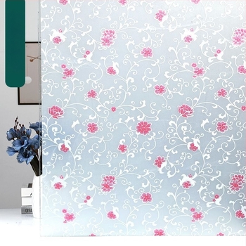 Folie de ferestre din PVC, autoadezivă, mată cu model plante, stil simplu și modern, 1 bucată