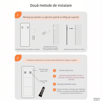 Oglindă de plin corp, autoadezivă, montată pe perete, fără ramă, stil modern, pentru uz casnic