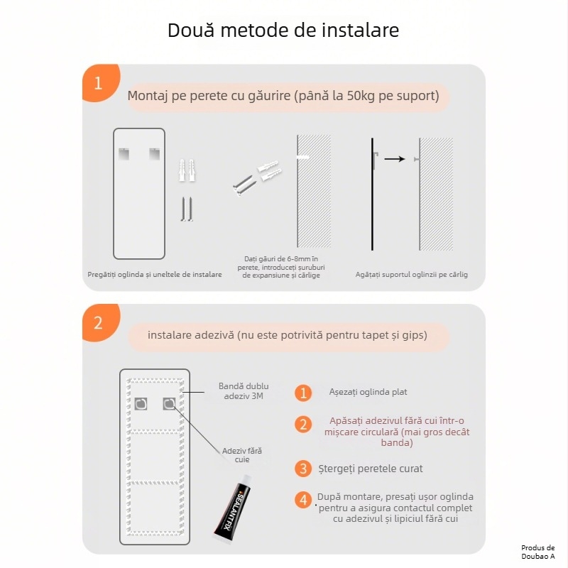 Oglindă de plin corp, autoadezivă, montată pe perete, fără ramă, stil modern, pentru uz casnic