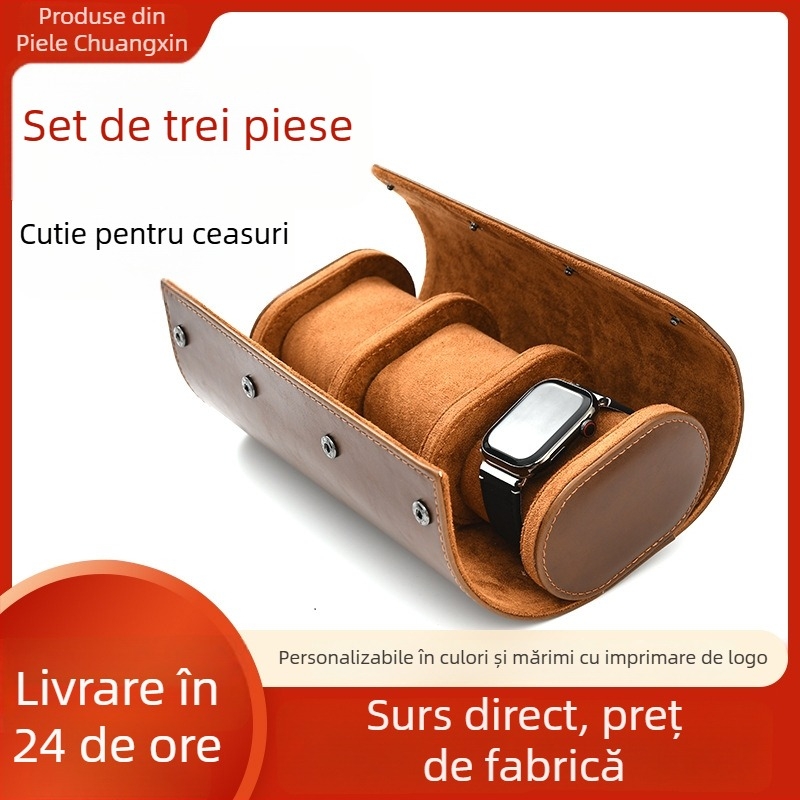 Set cutie pentru ceasuri din piele (3 buc.) – impermeabil, piele PU, închidere cu buton, cusătură