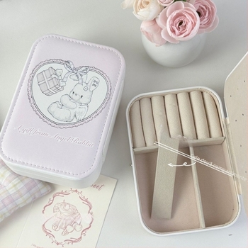 Cutie pentru bijuterii - piele, design drăguț cu iepuraș, model anime, textură moale