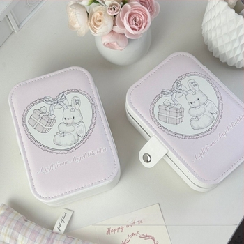 Cutie pentru bijuterii - piele, design drăguț cu iepuraș, model anime, textură moale