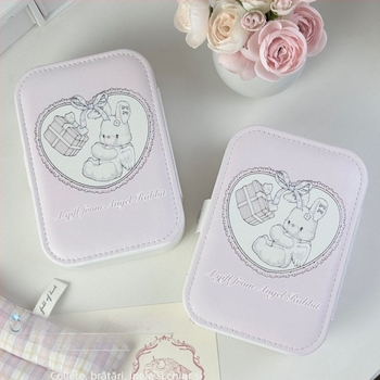 Cutie pentru bijuterii - piele, design drăguț cu iepuraș, model anime, textură moale