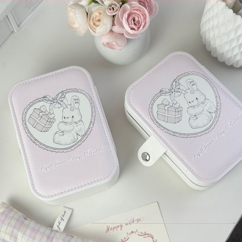 Cutie pentru bijuterii - piele, design drăguț cu iepuraș, model anime, textură moale