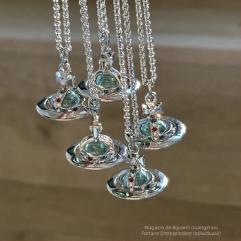 Colier din argint 925 cu pandantiv Saturn 3D, lanț șarpe, unisex, design cu mai multe straturi