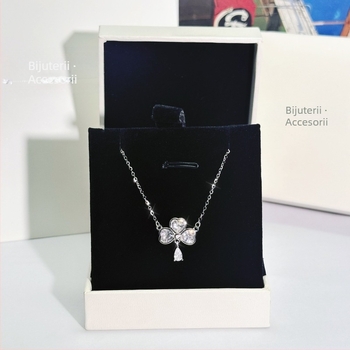 Colier din argint 925 cu pandantiv inimă-trifoi în formă de picătură de apă, lanț O, 41–50 cm