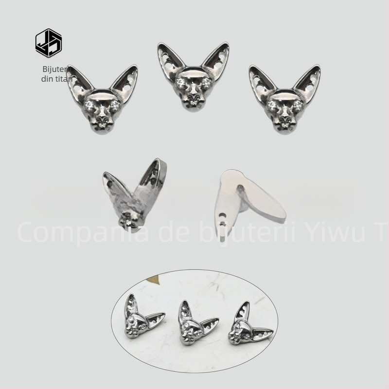Cercei de buze stud – aliaj de titan, design Sphynx, motiv cap de pisică, micro-setare, unisex punk