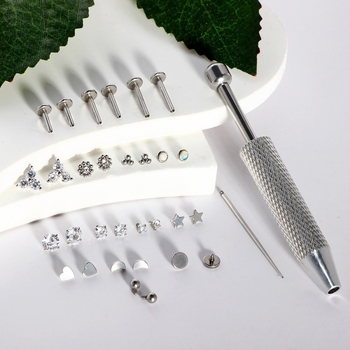 Set piercing buze și nas din oțel inoxidabil, cu mai multe capete, șurub intern înlocuibil și cristale de zirconiu