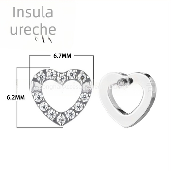 Bijuterii piercing inimă din aliaj de titan cu zirconiu, lustruite, unisex, stil vintage, filet 0,9 mm, F136