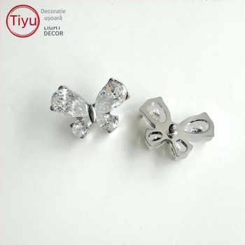 Cercei din aliaj de titan, formă de picătură de apă cu aripioară de fluture, cristale zircon, stil unisex