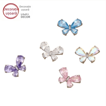 Cercei din aliaj de titan, formă de picătură de apă cu aripioară de fluture, cristale zircon, stil unisex