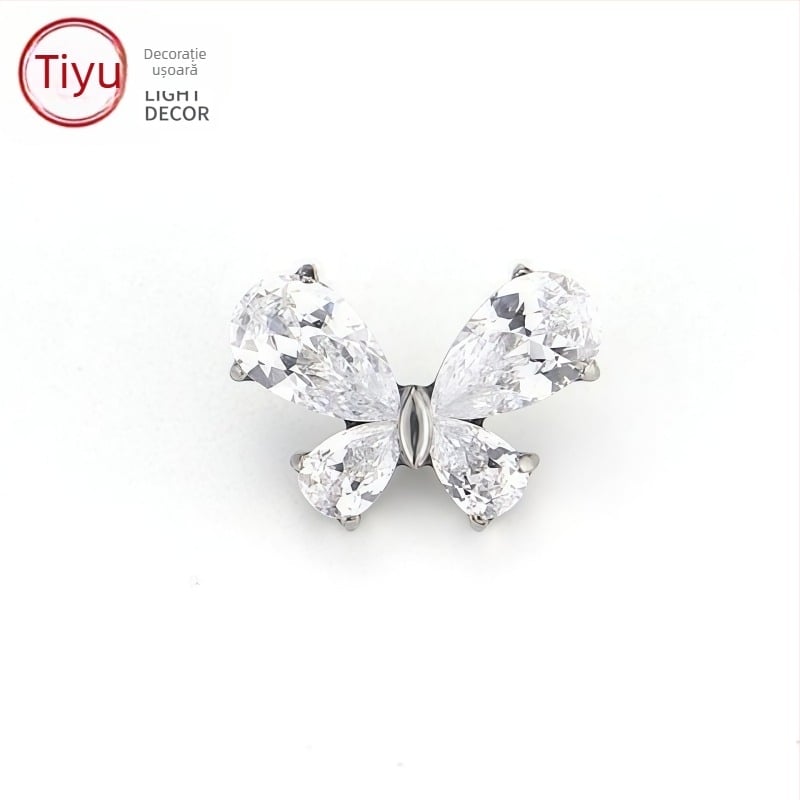 Cercei din aliaj de titan, formă de picătură de apă cu aripioară de fluture, cristale zircon, stil unisex