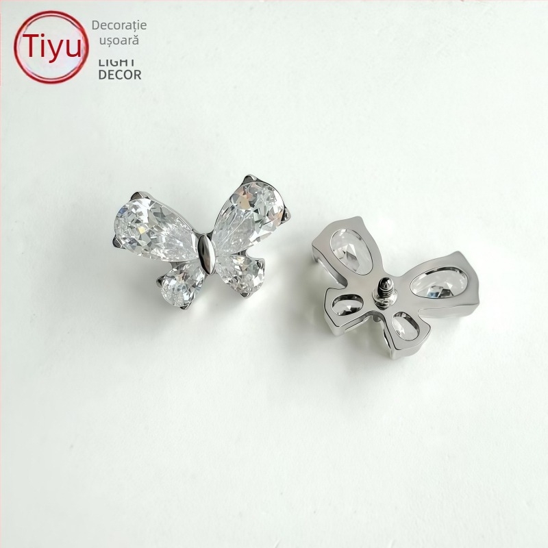 Cercei din aliaj de titan, formă de picătură de apă cu aripioară de fluture, cristale zircon, stil unisex