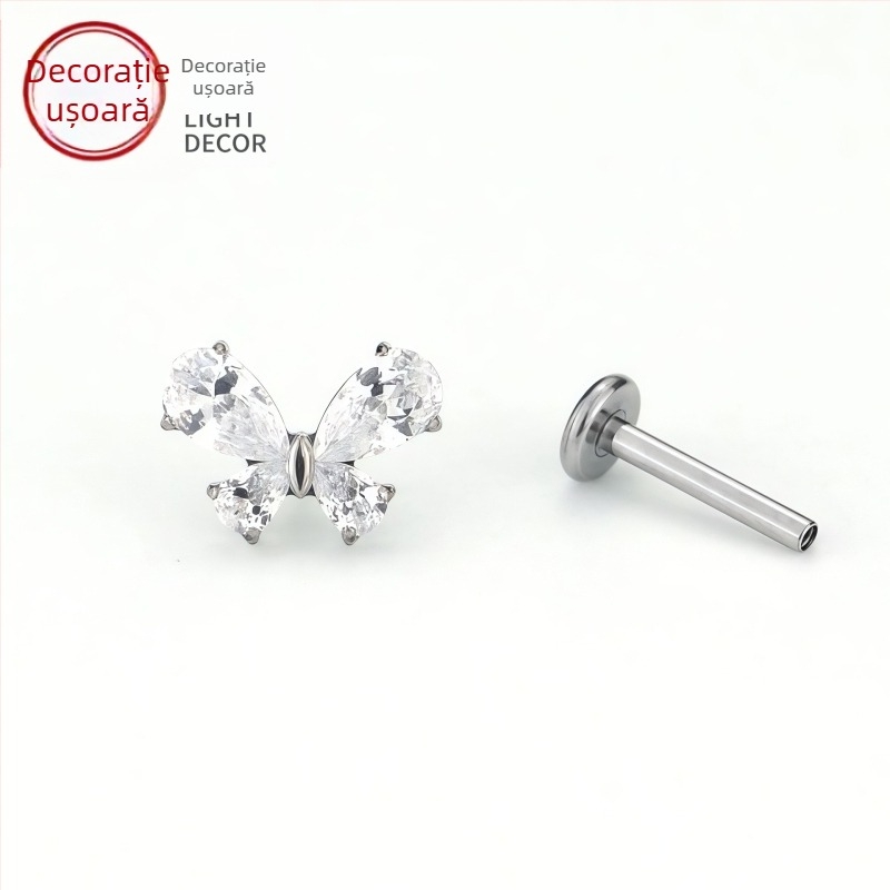 Cercei din aliaj de titan, formă de picătură de apă cu aripioară de fluture, cristale zircon, stil unisex