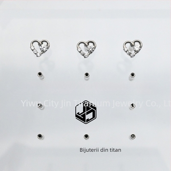 Cercei pentru buze cu stud, inimă în formă de inimă, zirconiu, micro-setare, aliaj de titan ASTM F-136, stil unisex coreean