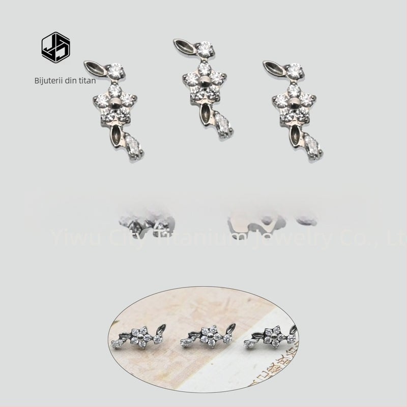 Cercei din aliaj de titan implant-grade, în formă de floare, cu prelucrare diamant, cu un cap unic