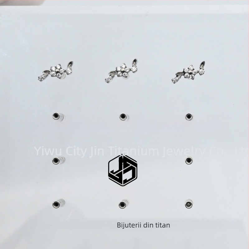 Cercei din aliaj de titan implant-grade, în formă de floare, cu prelucrare diamant, cu un cap unic