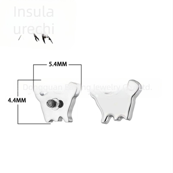 Cercei din aliaj de titan, în formă de pisicuă, cristale de zircon, finisaj lustruit, puritate F136