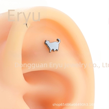 Cercei din aliaj de titan, în formă de pisicuă, cristale de zircon, finisaj lustruit, puritate F136