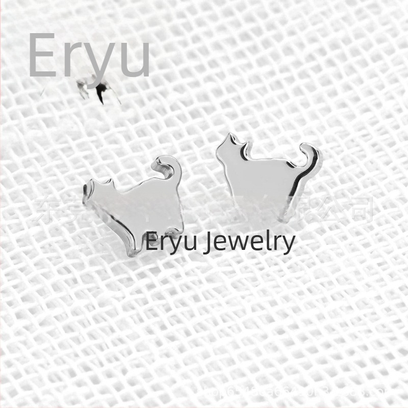 Cercei din aliaj de titan, în formă de pisicuă, cristale de zircon, finisaj lustruit, puritate F136