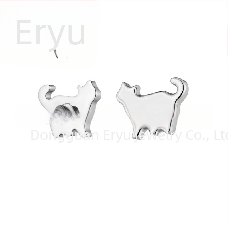 Cercei din aliaj de titan, în formă de pisicuă, cristale de zircon, finisaj lustruit, puritate F136