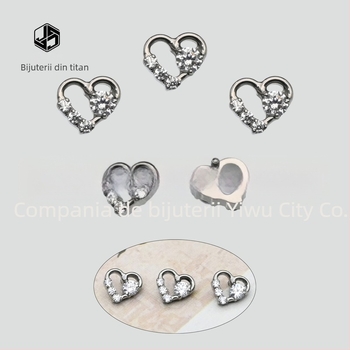 Cercei pentru buze cu inimă decupată, zirconiu, aliaj de titan ASTM F-136, microfixare