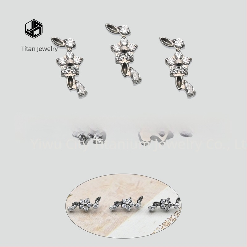 Cercei din aliaj de titan implant de grad medical, formă de floare, prelucrare diamant, design cu cap unic