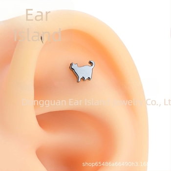 Cercei din aliaj de titan, formă de pisică, unisex, stil vintage, cu zirconiu, finisaj lucios