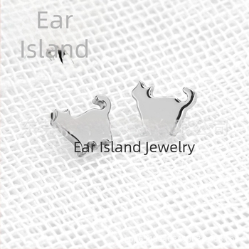 Cercei din aliaj de titan, formă de pisică, unisex, stil vintage, cu zirconiu, finisaj lucios