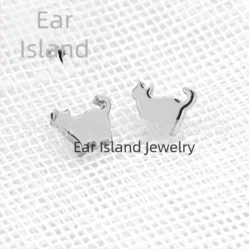 Cercei din aliaj de titan, formă de pisică, unisex, stil vintage, cu zirconiu, finisaj lucios