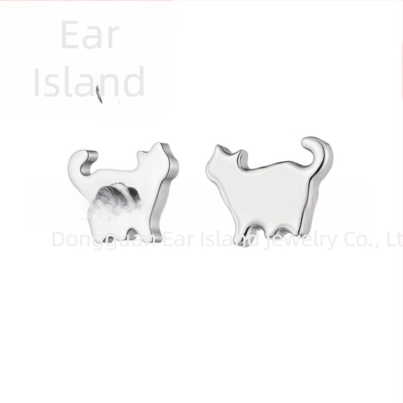 Cercei din aliaj de titan, formă de pisică, unisex, stil vintage, cu zirconiu, finisaj lucios