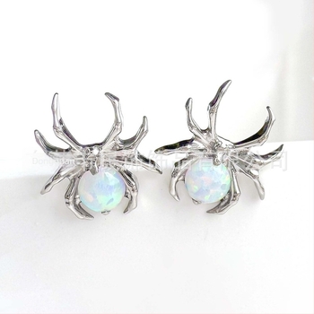 Cercei cu opal, design geometric cu bezel-set, aliaj titan G23