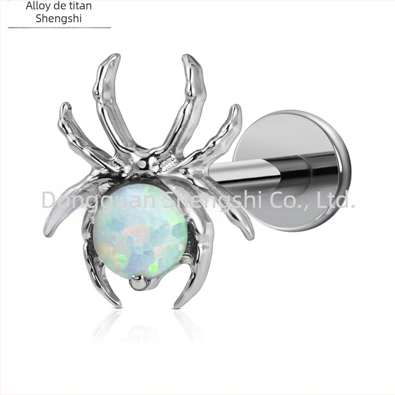 Cercei cu opal, design geometric cu bezel-set, aliaj titan G23