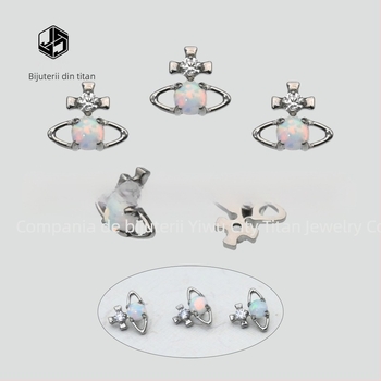 Cercei din aliaj de titan implant, ASTM F-136, formă stea, prelucrare cu diamant, cristal