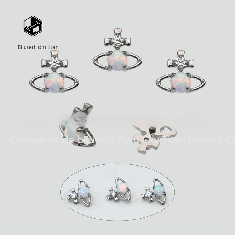 Cercei din aliaj de titan implant, ASTM F-136, formă stea, prelucrare cu diamant, cristal