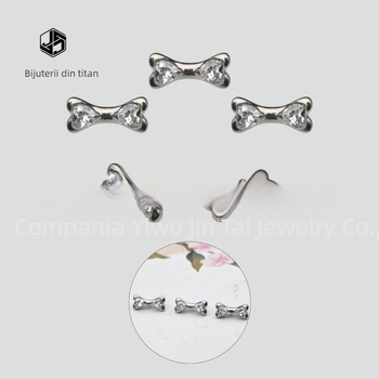 Cercei de buze cu formă de os de câine și zirconiu, aliaj de titan ASTM F-136, finisaj micropave, seria Zootopia