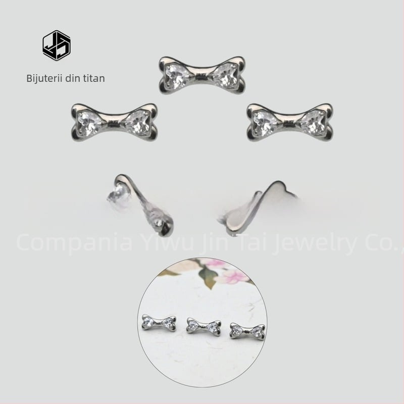 Cercei de buze cu formă de os de câine și zirconiu, aliaj de titan ASTM F-136, finisaj micropave, seria Zootopia