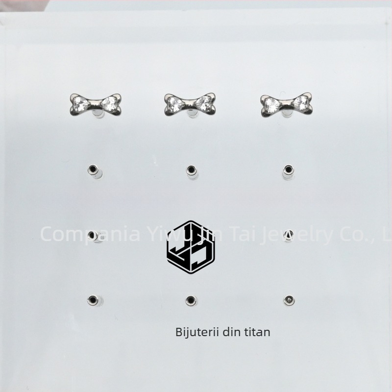 Cercei de buze cu formă de os de câine și zirconiu, aliaj de titan ASTM F-136, finisaj micropave, seria Zootopia